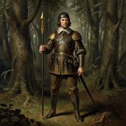 soldier of the 2 3 rd century in the forest by leonardo da vinci and gustave dore, highly detailed, trending on artstation, hyperrealism, matte painting, dutch golden age, fine detail, cgsociety