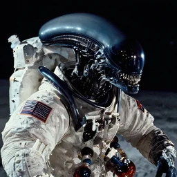 moon landing, xenomorph, apollo 1 1, the movie alien, high definition, grainy footage, close up