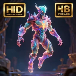Majestic multi-colored glowing mutant human levitates powerfully. Intricate details, photo realistic, award winning, dramatic lighting, award winning, depth of field, UHD 8K. Rendered with autodesk arnold unreal engine octane render Lumion Blender Maxwell.