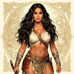 illustration  of Salma Hayek as a barbarian warrior intricate details by MARVEL comics and Sandra Chevrier , elegant, highly detailed , centered
