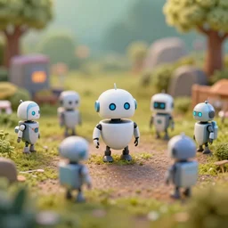 tiny robots in a tiny world, hyper detailed, sharp focus, bokeh, unreal engine, ray tracing, cute,