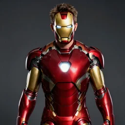 ryan reynolds wearing an iron man suit without the mask, dramatic, studio lighting, photoshoot