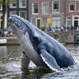 closeup portrait of a whale in an amsterdam canal, huge whale photograph, natural light, sharp, detailed face, magazine, press, photo, steve mccurry, david lazar, canon, nikon, focus