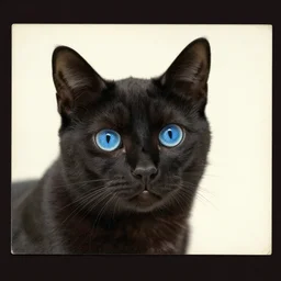 vintage postcard, black cat, blue eyes, no text, no letters, no numbers