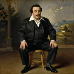 renaissance painting of danny devito sitting on a stool, historical, artwork, oil painting, fresco painting, tempera painting