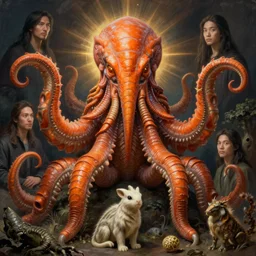 ancient zoological portrait of orange cthulhu by kuldar leement and ruan jia and brad rigney and micha karcz and brad rigney