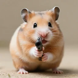 a hamster pointing a gun, threatening facial expressions, highly detailed