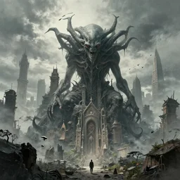 cthulhu style city scene by wenjun lin