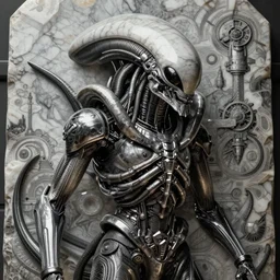 engineer prometheus, xenomorph alien, highly detailed, symmetrical long head, smooth marble surfaces, detailed ink illustration, raiden metal gear, cinematic smooth stone, deep aesthetic, concept art, post process, 4k, carved marble texture and silk cloth, latex skin, highly ornate intricate details, prometheus, evil, moody lighting, hr geiger, hayao miyazaki, indsutrial Steampunk