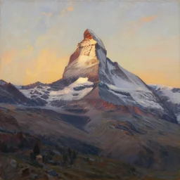 a beautiful oil painting of the matterhorn at sunset, stunning sunset, soft light, by j. m. w. turner