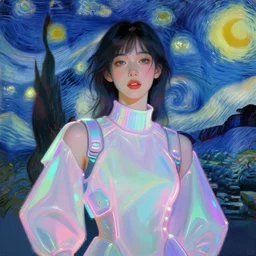 portrait of a beautiful girl, tokyo by night, futuristic clothes, pastel neon colors, beautiful face, rule of thirds, spotlight, expressive, passionate, by mandy jurgens, by vincent van gogh, digital painting