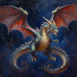 dragon in the space, oil painting, trending on art station