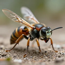 a macro closeup of robotic wasp. photorealistic. octane render. highly detailed.