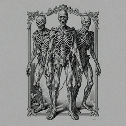 gray paper, full page scan of mid-century 1900s detailed concept art of zombie, baroque style illustration, precise lineart symmetry