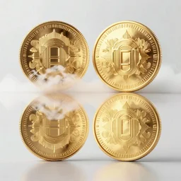 symmetry!! product render poster gold coin scifi, glowing fog intricate, elegant, highly detailed, digital painting, artstation, concept art, smooth, sharp focus, illustration, art by artgerm