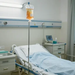 hospital room with intravenous gravy bag