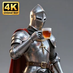a knight drinking a cup of tea, trending on artstation, 3 d render, 4 k, unreal engine, realistic, shiny