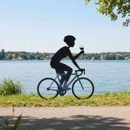 minimalist logo icon for a cycling girl, lake balaton, summer, drinking wine, victo ngai, kilian eng, lois van baarle