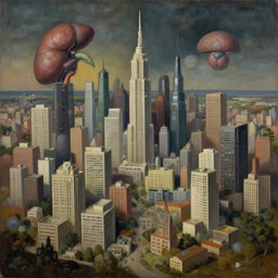 surrealist landscape, human organ city, painting, highly detailed