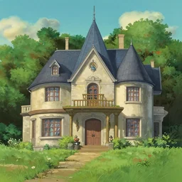 a mansion, artwork by studio ghibli