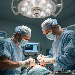 low angle shot, hyperdetailed masterpiece concept art of two orcs surgeons doing an operation at an ICU room of an advanced hospital, 4k Detailed Matte Illustration trending on ArtStation