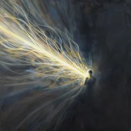 a bright energy stream flowing left to right. it flows through a figure in the center. | painting by craig mullins. the composition and color contrast on the left and right sides