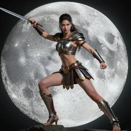 beautiful gladiator woman fight on moon, hd, hdr, amoled, 4 k, digital art, artstation, photorealistic, hyperrealism, 3 d