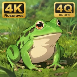 portrait of a frog, field background, rich vivid colors, ambient lighting, dynamic lighting, 4k, HQ, official media, Makoto Shinkai, Ilya kuvshinov, Lois van baarle, rossdraws, detailed, trending on artstation