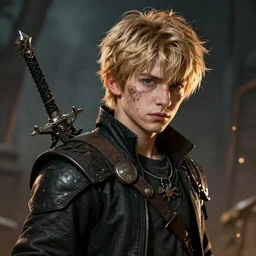 An epic fantasy comic book style portrait painting of a young dirty blonde boy thief in the style of the wheel of time, unreal 5, DAZ, hyperrealistic, octane render, cosplay, RPG portrait, dynamic lighting