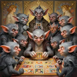 anthropomorphic highly detailed group portrait of cute mr bean grey goblins opening trading card game, intricate, elegant, highly detailed grey goblin, digital painting, artstation, concept art, smooth, sharp focus, illustration, art by artgerm, bob eggleton, michael whelan, stephen hickman, richard corben, wayne barlowe, trending on artstation and greg rutkowski and alphonse mucha, 8 k