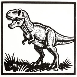 linocut of a t - rex