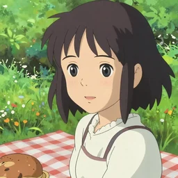 Portrait of a woman having a picnic in a verdant garden, beautiful face, highly detailed, photoshop, digital illustration, by Makoto Shinkai and Hayao Miyazaki, by Ilya Kuvshinov and Alphonse Mucha and William-Adolphe Bouguereau