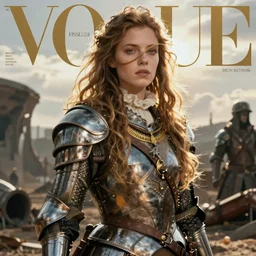 ultra realistic photo of beautiful portrait baroque warrior girl in a post - apocalyptic world brom greg rutkowski craig mullins artstation vogue magazine cover art nouveau
