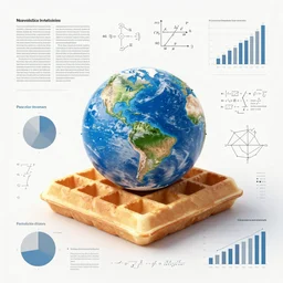the image of earth on a waffle, scientific figures and math equations and infographics and charts and graphs, magazine article