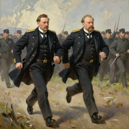 oil painting of hindenburg ( left ) and ludendorff running germany, trending on artstation