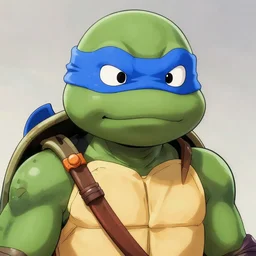 portrait leonardo from ninja turtles by eisuke ogura and naoto kuroshima, artstation, highly - detailed, cgsociety, pencil and ink, fighting pose, city in the background, dark colors, detailed face