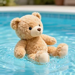 teddy bear playing in the pool