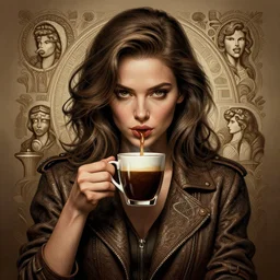 perfectly - centered - movie poster of a lady who drinks too much coffee, intricate, highly detailed, digital painting, artstation, concept art, smooth, sharp focus, illustration, unreal engine 5, 8 k, art by artgerm and dave rapoza and sam spratt