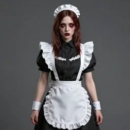 vladimir putin in women maid dress, horror, macabre art, stuning 3 d render, masterpiece, dark, by donato giancola and greg rutkowski and wayne barlow and zdzisław beksinski, realistic face