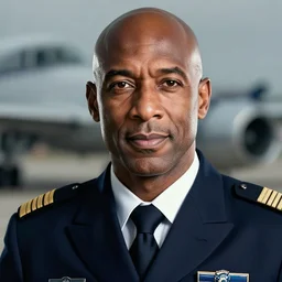 epic professional digital corporate headshot art of handsome bald african male pilot, 4 5 mm lens, facing front, by neal adams and joelle jones, best on artstation, cgsociety, wlop, epic, much wow, much detail, gorgeous, detailed, cinematic, masterpiece