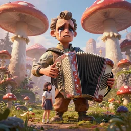 by mari shimizu and michael hussar, visually stunning, cinematic, ultra realistic, hyper realism, 1 2 k, epic, octane render, unreal engine, vfx, maya, a statue of filet mignon : accordion city, the shroomsical world 🙏❤🍄⚡ : gargantuan disappointment of crying souls
