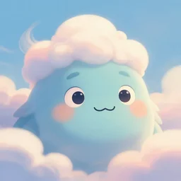 soft pleasing - palette friendly colossal gentle monster friendly giant wind spirit goliath soft face character portrait, kind eyes, smiling, close - up, pleasing palette, undulating nebulous clouds, adorable, friendly, dyllic cumulonimbus still from fantasia pastel from fantasia ( 1 9 4 1 )