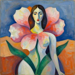 woman woman is a magnificent flower blooming in the desert, abstract art in the style of cubism and georgia o keefe