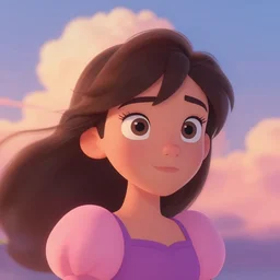 dreamland wonderland haughty stubborn friendly princess character portrait. close - up key visual. turbulent wind, eyes, character portrait, close - up dialogue shot, pleasing palette, undulating nebulous sunset clouds adorable, idyllic cumulonimbus matte painting from fantasia pastel from fantasia ( 1 9 4 1 )