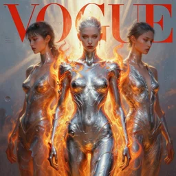 3 d, fashion model, flame, liquid silver, morning, sun rays, vogue cover style, poster art, hyper detail, intricate oil painting, multiple exposure, hell mood, photo realism, 3 d, by tooth wu and wlop and beeple and greg rutkowski