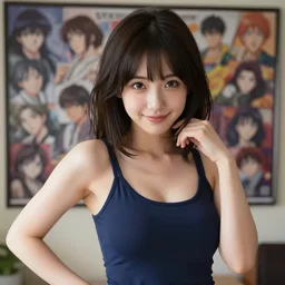 cute girl wearing tank suit, seductive pose and smile, room background | very very anime!!!, fine - face, audrey plaza, realistic shaded perfect face, fine details. anime. realistic shaded lighting poster by ilya kuvshinov katsuhiro otomo ghost, magali villeneuve, artgerm, jeremy lipkin and michael garmash and rob rey