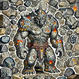 The fire elemental stone golem made of large boulders, d&d art, fantasy, painted, 4k, high detail, sharp focus, artstation