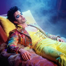 a technicolour dream sequence, lighting by delphin enjolras, make up by grace jones, prince sleeping, artstation, hazy
