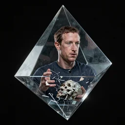 mark zuckerberg trapped in a space prism, his soul broken in the coldness of the eternal space prism, hyperreal, grim, artstation