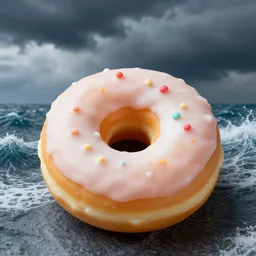 4 5 mm cookbook photgraphy of a donut in the stormy seas, photography by tyler mitchell